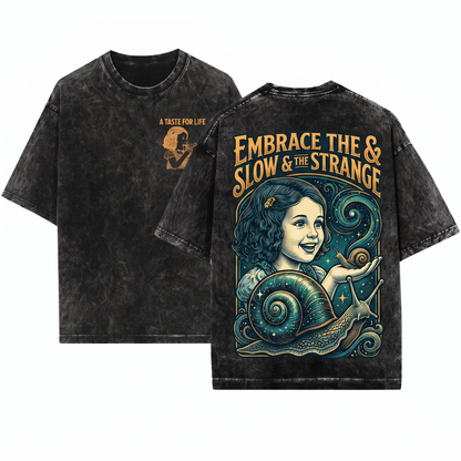 Vintage Girl With Slug Graphic Tee - Weird Aesthetic Creepy Cute Meme Retro Grotesque Dark Humor Surreal Art Gift Unisex Heavyweight Garment-Dyed T-Shirt