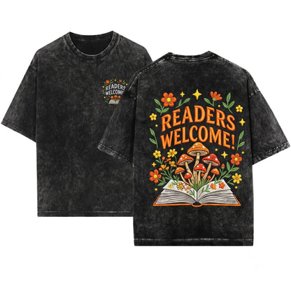 Readers Welcome Embroidered Teacher Librarian Gift 1717 English Educator Unisex Wash T-Shirt