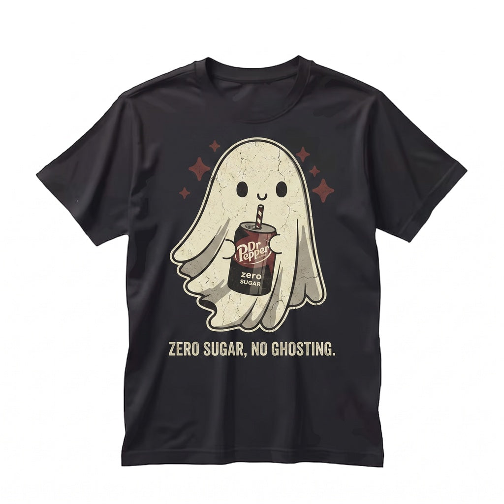 Cute Spooky Ghost Sipping Soda Pop Can Zero Sugar Beverage Lover Halloween Gift Graphic Unisex TShirt