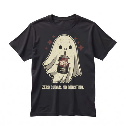 Cute Spooky Ghost Sipping Soda Pop Can Zero Sugar Beverage Lover Halloween Gift Graphic Unisex TShirt