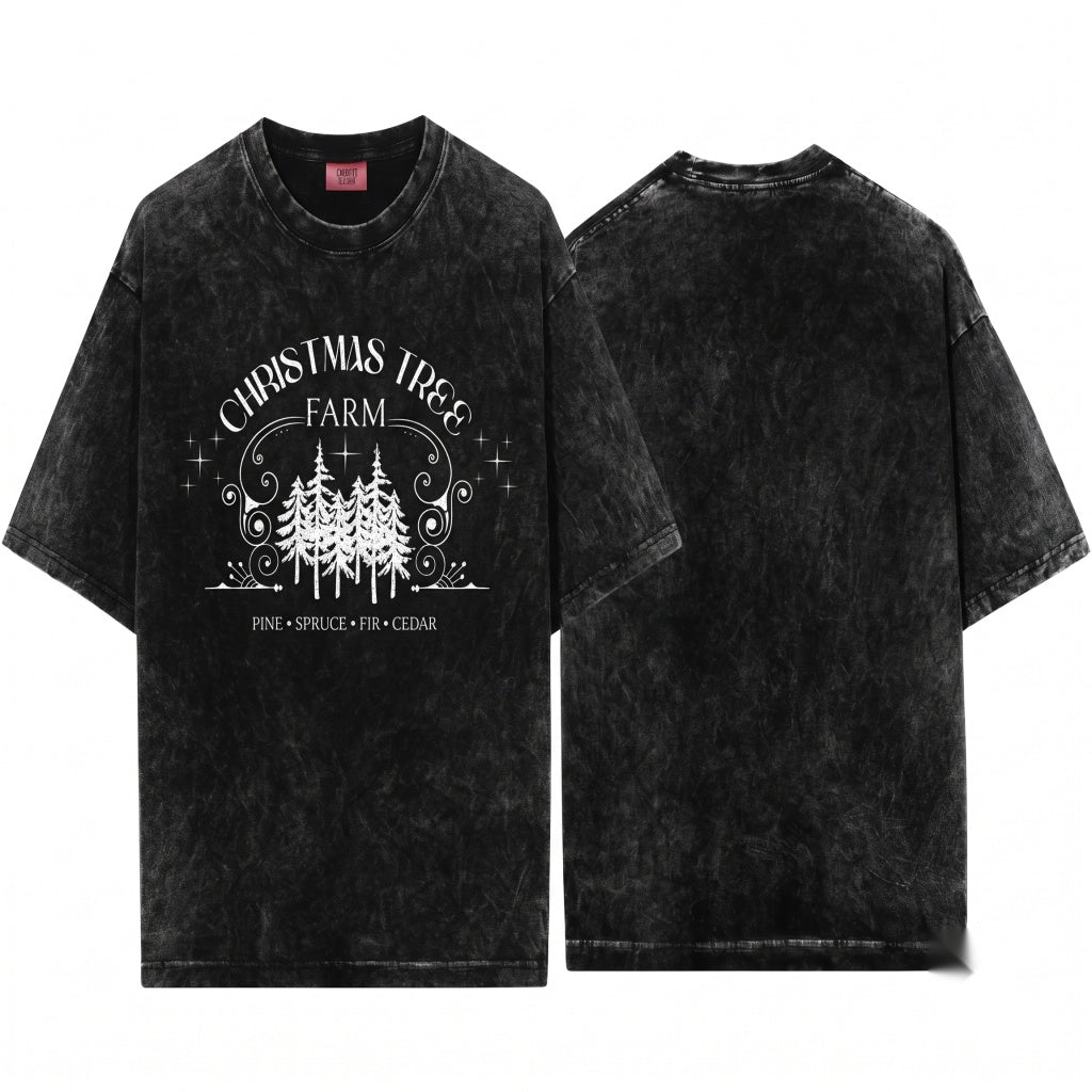 Christmas Tree Farm Relaxed Oversized Vintage Cozy Winter Sweater Crewneck Unisex Wash T-Shirt