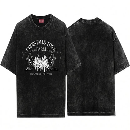 Christmas Tree Farm Relaxed Oversized Vintage Cozy Winter Sweater Crewneck Unisex Wash T-Shirt