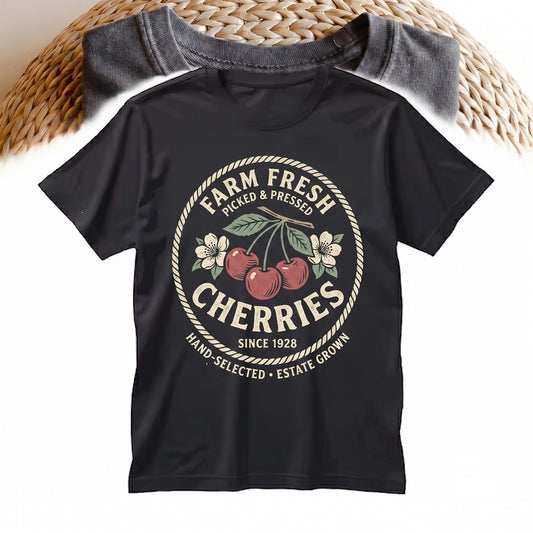 Vintage Farm Fresh Cherries Graphic Fruit Lover Summer Cottagecore Unisex TShirt