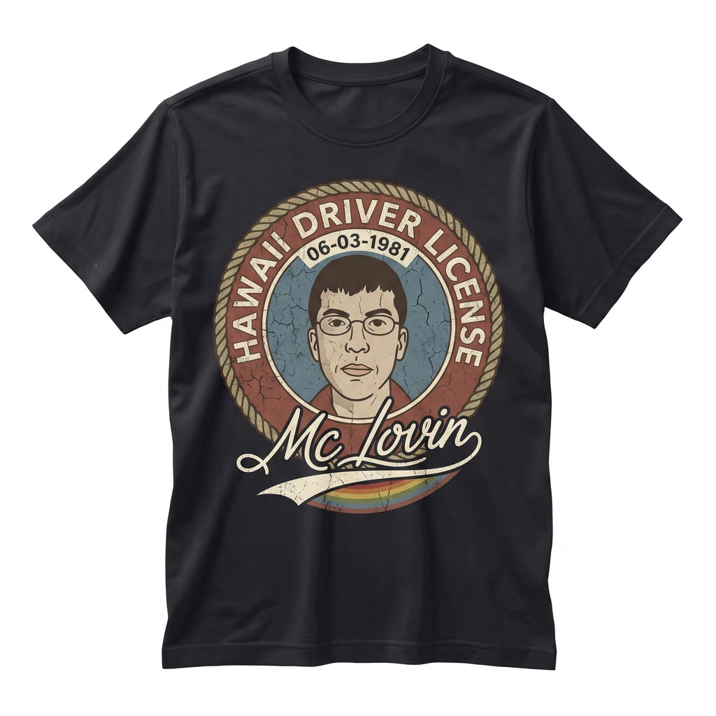 McLovin Hawaii Fake Driver License Funny Comedy Movie Graphic Novelty Pop Culture Vintage Cotton Apparel Unisex TShirt