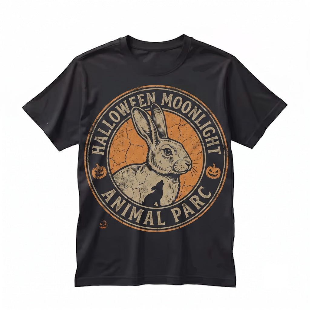 Vintage 90s Spooky Halloween Rabbit Howling At Full Moon Funny Bunny Lover Gift Unisex TShirt