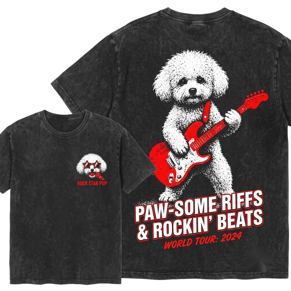 Bichon Frise Guitar Rocker Music Lover Mom Dad Funny Dog Style Graphic Unisex Wash T-Shirt