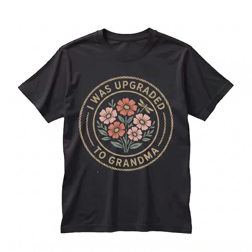Upgraded To Grandma Funny Floral Boho Pregnancy Reveal Baby Announcement Gift Unisex TShirt