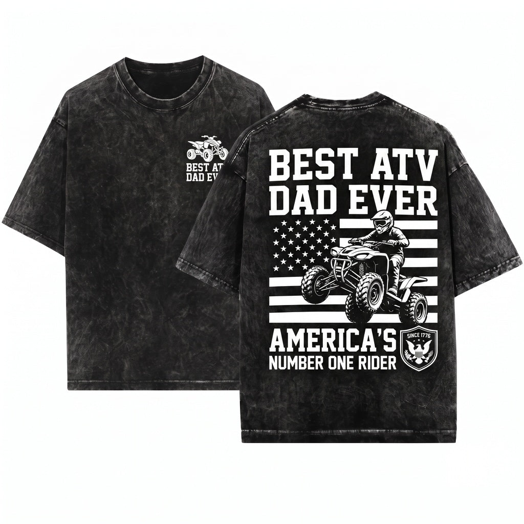Best ATV Dad Ever American Flag Off Road Quad Father Gift Unisex Wash T-Shirt