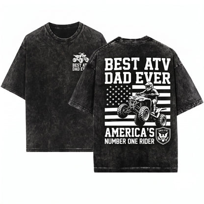 Best ATV Dad Ever American Flag Off Road Quad Father Gift Unisex Wash T-Shirt