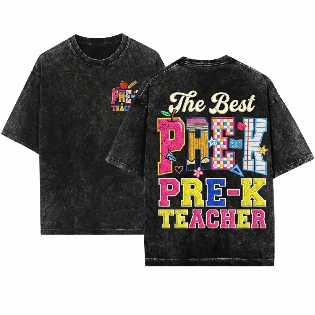 PRE-K Preschool Teacher Back to School First Day Custom Neck Name Gift Unisex Wash T-Shirt