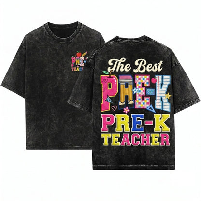 PRE-K Preschool Teacher Back to School First Day Custom Neck Name Gift Unisex Wash T-Shirt
