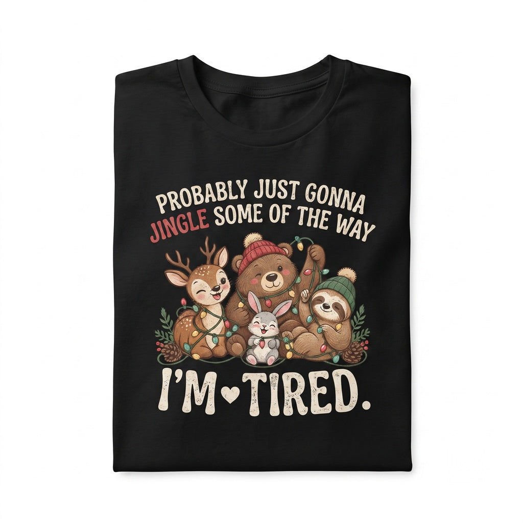 Funny Christmas Shirt Probably Just Gonna Jingle Some Of The Way IM Tired Tshirt Xmas Lights Silly Holiday Tee Cozy Season