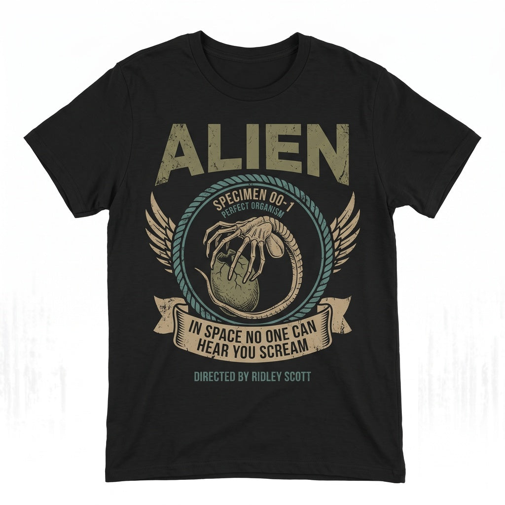 Vintage 1979 Sci-Fi Horror Space Monster Graphic Faded Washed Black Retro Film Merch Gift Unisex TShirt