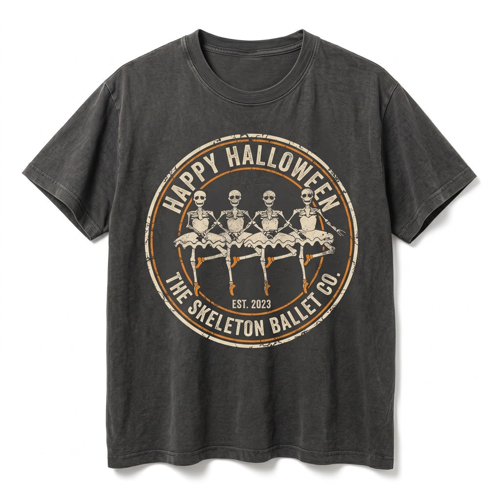 Dancing Skeleton Witch Ballerina Vintage Fall Retro Boo Graphic Halloween Unisex TShirt