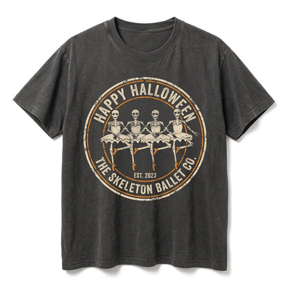 Dancing Skeleton Witch Ballerina Vintage Fall Retro Boo Graphic Halloween Unisex TShirt