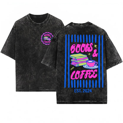 Books and Coffee Gift for Book Lover Bookish Reading Bookworm Unisex Wash T-Shirt