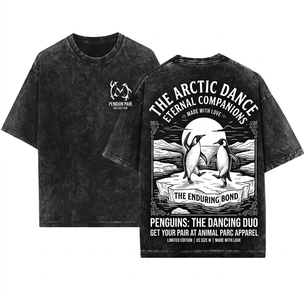 Penguins Dancing Vintage Arctic Wildlife Emperor Graphic Silly Funny Animal Unisex Wash T-Shirt