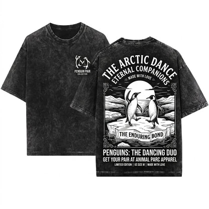 Penguins Dancing Vintage Arctic Wildlife Emperor Graphic Silly Funny Animal Unisex Wash T-Shirt