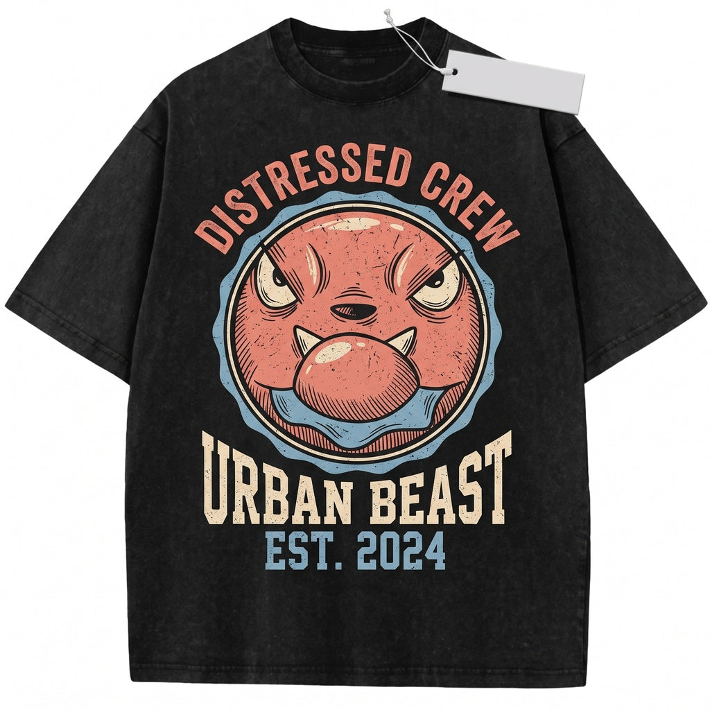 Vintage Snubbull Washed Cute Pink Fairy Dog Anime Graphic Kawaii Streetwear Oversized Gift Unisex TShirt