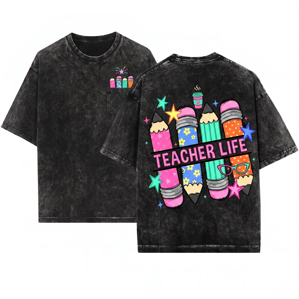 Customized Teacher Name Pencil Doodles Back To School Apparel Unisex Wash T-Shirt