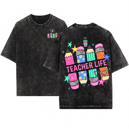 Customized Teacher Name Pencil Doodles Back To School Apparel Unisex Wash T-Shirt