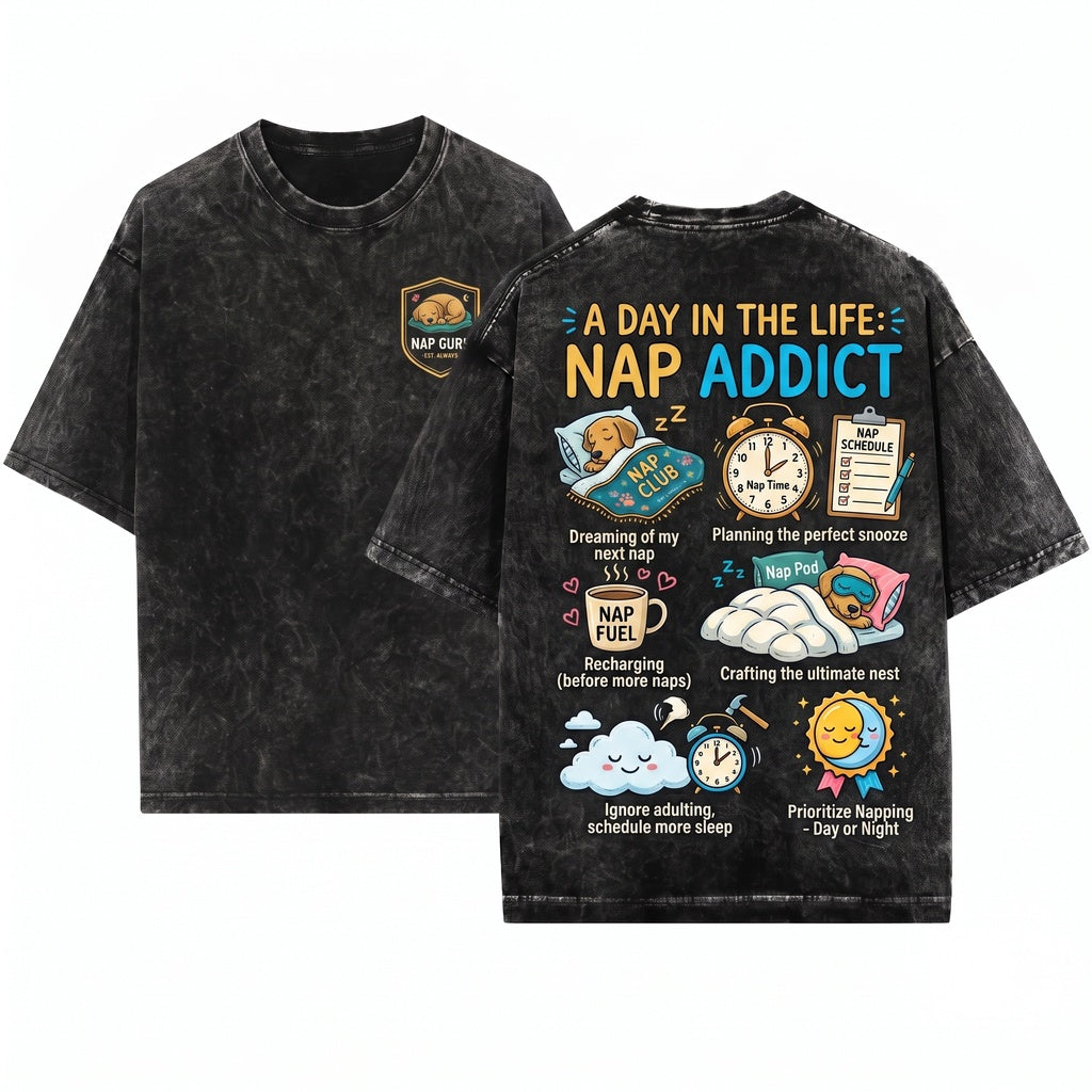 Funny Nap Lover Sleeping Cat Dog Graphic Unisex Wash T-Shirt