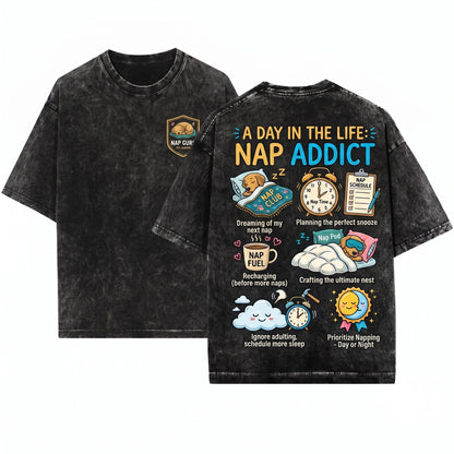 Funny Nap Lover Sleeping Cat Dog Graphic Unisex Wash T-Shirt