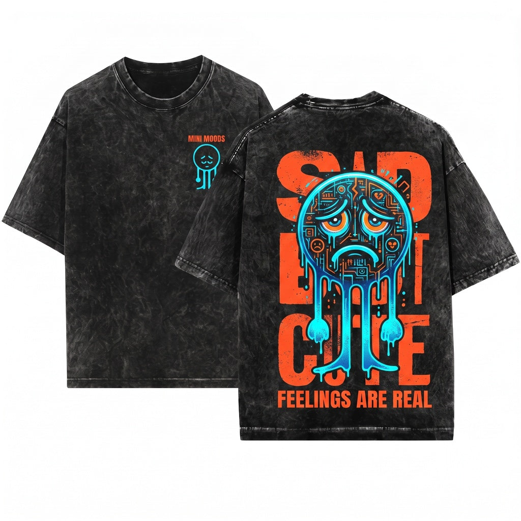 Sad But Cute Mental Health Awareness Graphic Aesthetic Unisex Wash T-Shirt