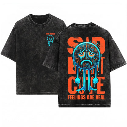 Sad But Cute Mental Health Awareness Graphic Aesthetic Unisex Wash T-Shirt