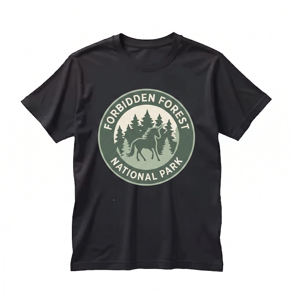Forbidden Forest National Park Embroidered Magical Wizard School Unicorn Book Lovers Bookish Unisex TShirt