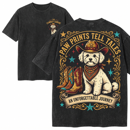 Funny Maltese Cowboy Graphic Tee - Western Dog Mom Country Ranch Dad Gift Unisex Heavyweight Garment-Dyed T-Shirt
