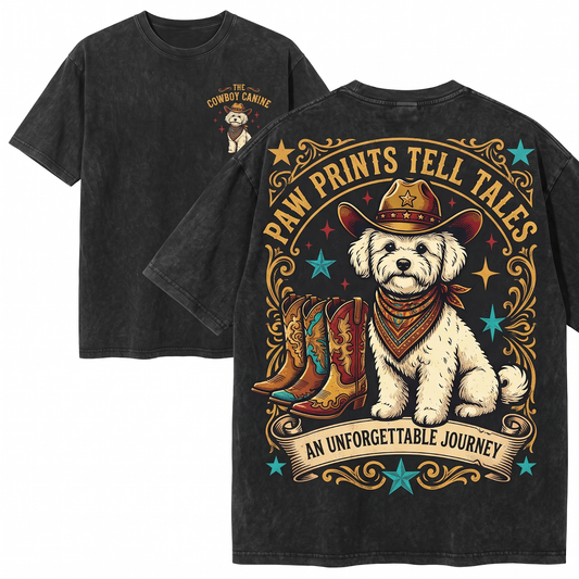 Funny Maltese Cowboy Graphic Tee - Western Dog Mom Country Ranch Dad Gift Unisex Heavyweight Garment-Dyed T-Shirt