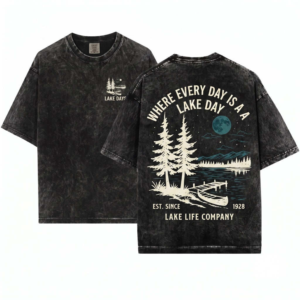 Lake Days Vintage Summer Cabin Weekend Outdoorsy Retro Nature Unisex Wash T-Shirt