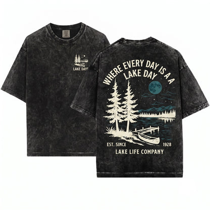 Lake Days Vintage Summer Cabin Weekend Outdoorsy Retro Nature Unisex Wash T-Shirt