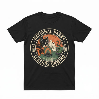 Wilderness Park Cryptid Camping Bigfoot Mothman Ghost Alien Graphic Unisex TShirt