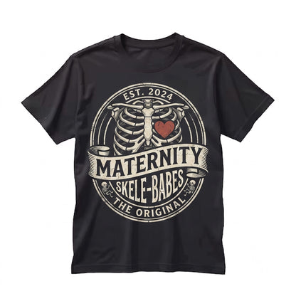 Cute Twins Halloween Maternity Pregnancy Announcement Skeleton Graphic Top for Pregnant Women Unisex TShirt