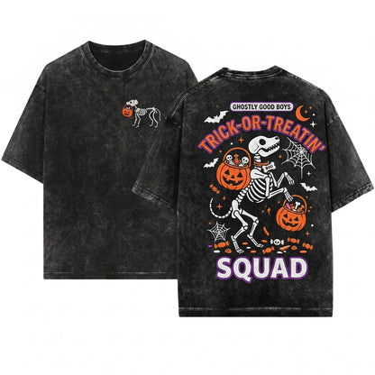 Skeleton Dog Embroidered Cute Halloween Spooky Season Puppy Lover Gift Boo Basket Fall Unisex Wash T-Shirt
