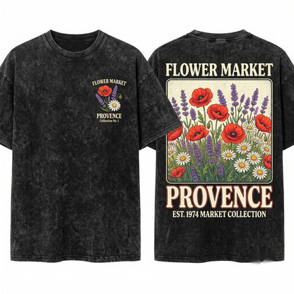 Provence Botanical Flower Market Graphic Poppies Daisies Unisex Wash T-Shirt