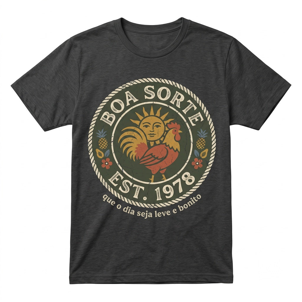 Boa Sorte Rio de Janeiro Portuguese Good Luck Tropical Folk Art Boho Sun Rooster Brazilian Graphic Top Unisex TShirt