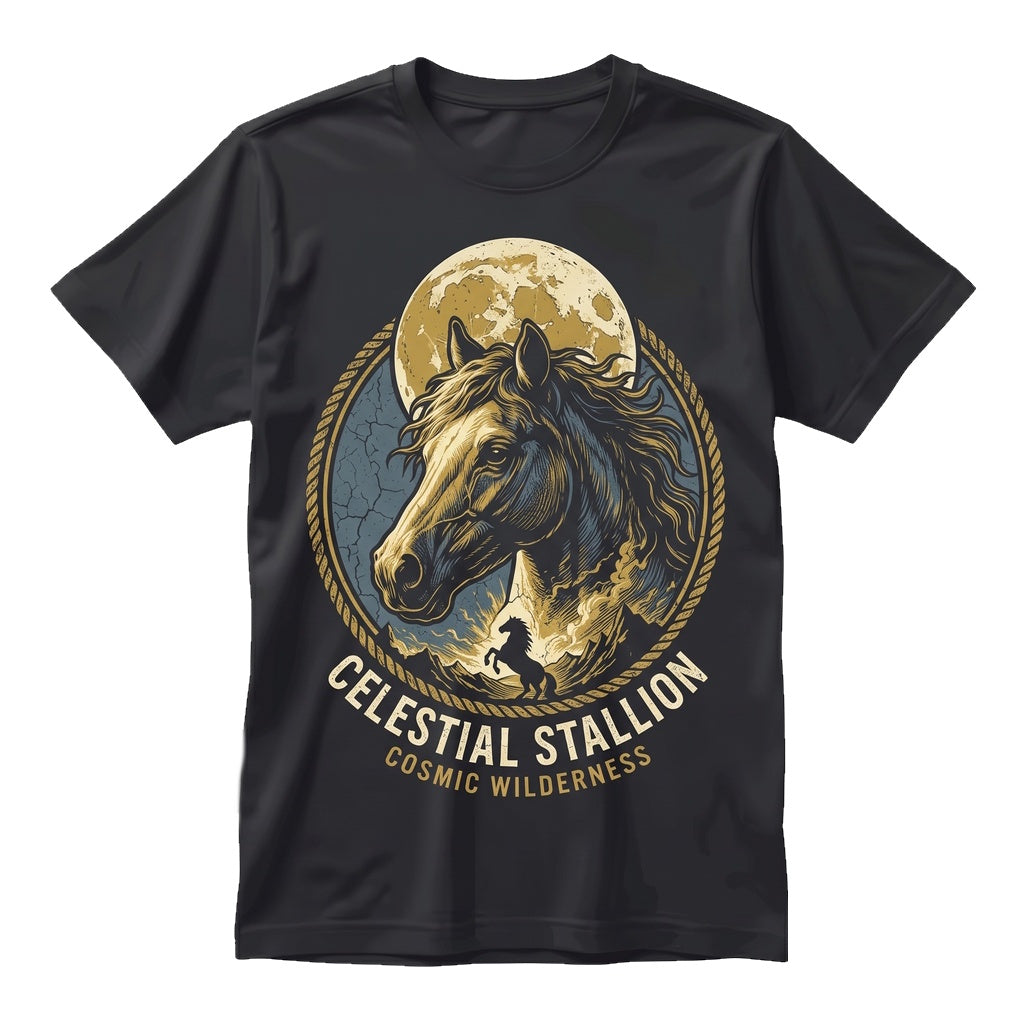 Vintage 90s Western Cowboy Wild Horse Howling Moonlight Rustic Country Graphic Unisex TShirt