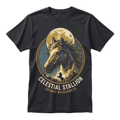 Vintage 90s Western Cowboy Wild Horse Howling Moonlight Rustic Country Graphic Unisex TShirt