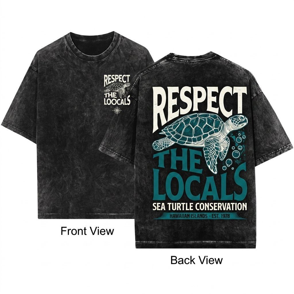 Respect The Locals Turtle Vintage Surfing Save Ocean Beach Unisex Wash T-Shirt