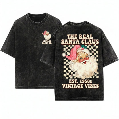 Retro Pink Santa Merry Christmas Womens Holiday Sweater Gift Unisex Wash T-Shirt