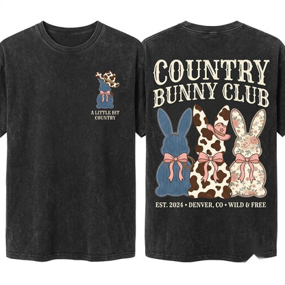 Cute Cowgirl Western Coquette Floral Bow Trendy Spring Easter Bunny Unisex Wash T-Shirt