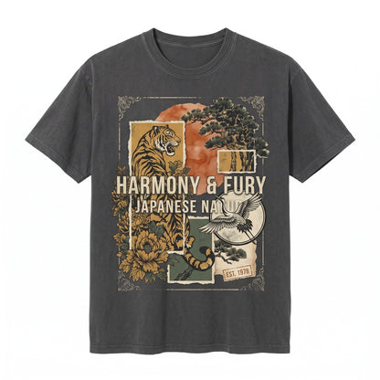 Retro Tiger Crane Graphic Japanese Wildlife Floral Vintage Asian Nature Animal Art Gift Unisex TShirt