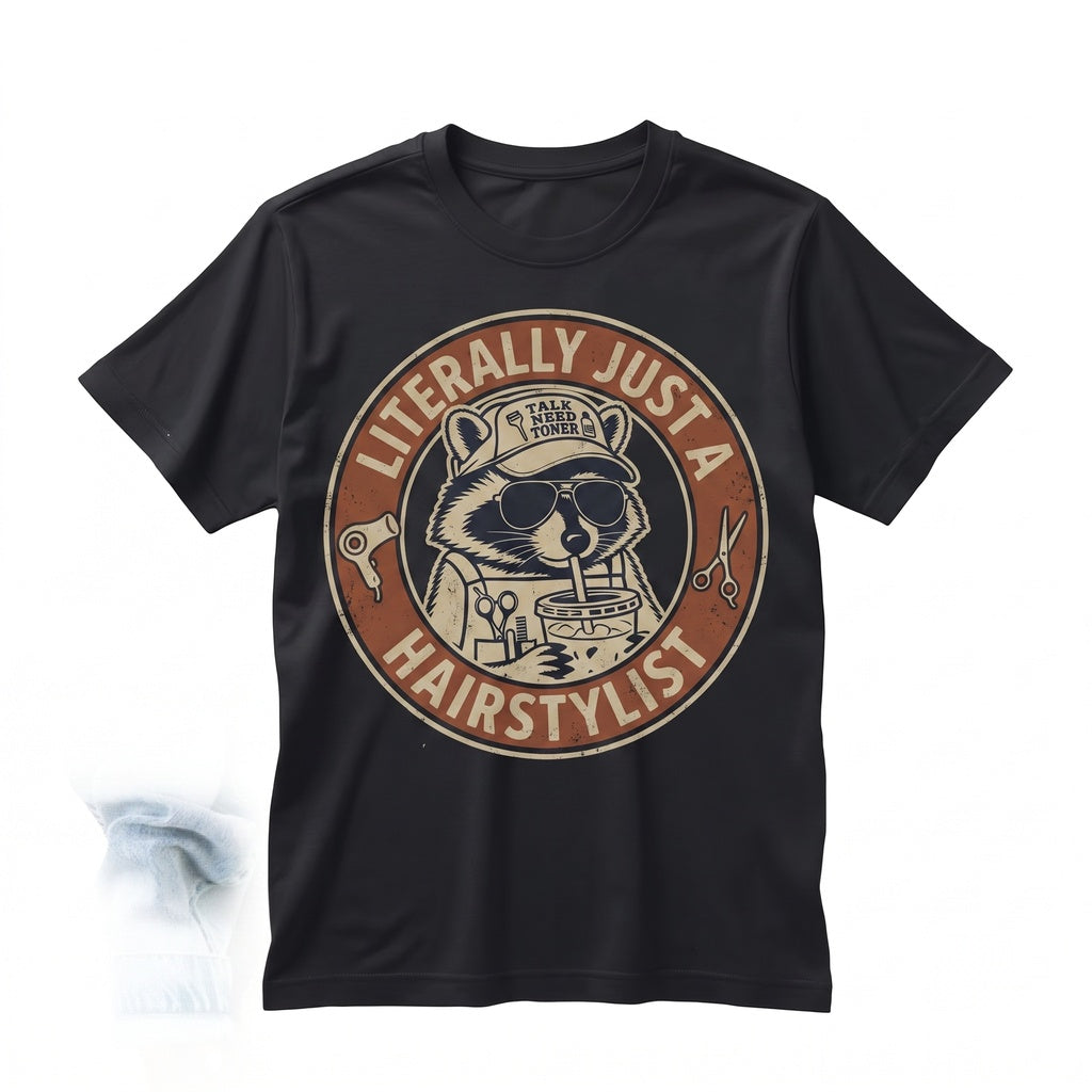 Funny Hair Stylist Raccoon Graphic, Cosmetology Graduation Gifts, Hairdresser Salon Team Apparel for Women, Unisex TShirt