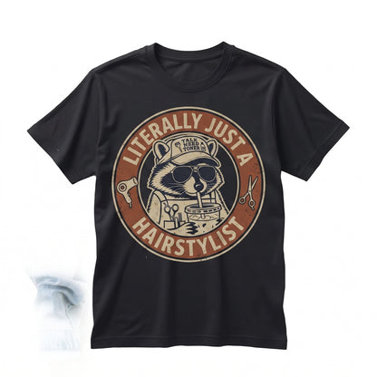 Funny Hair Stylist Raccoon Graphic, Cosmetology Graduation Gifts, Hairdresser Salon Team Apparel for Women, Unisex TShirt
