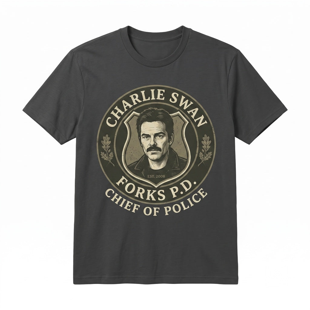 Charlie Swan Daddy on Duty Forks Washington Police Department Embroidered Funny Vintage Graphic Apparel Unisex TShirt