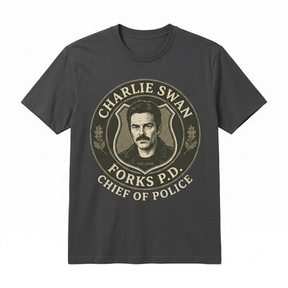 Charlie Swan Daddy on Duty Forks Washington Police Department Embroidered Funny Vintage Graphic Apparel Unisex TShirt