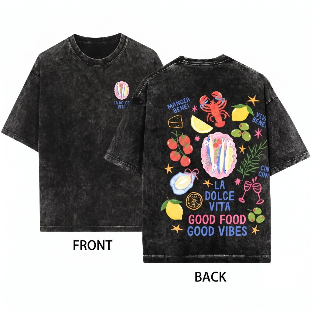 La Dolce Vita Coquette Italian Graphic Summer Vacation Top Unisex Wash T-Shirt